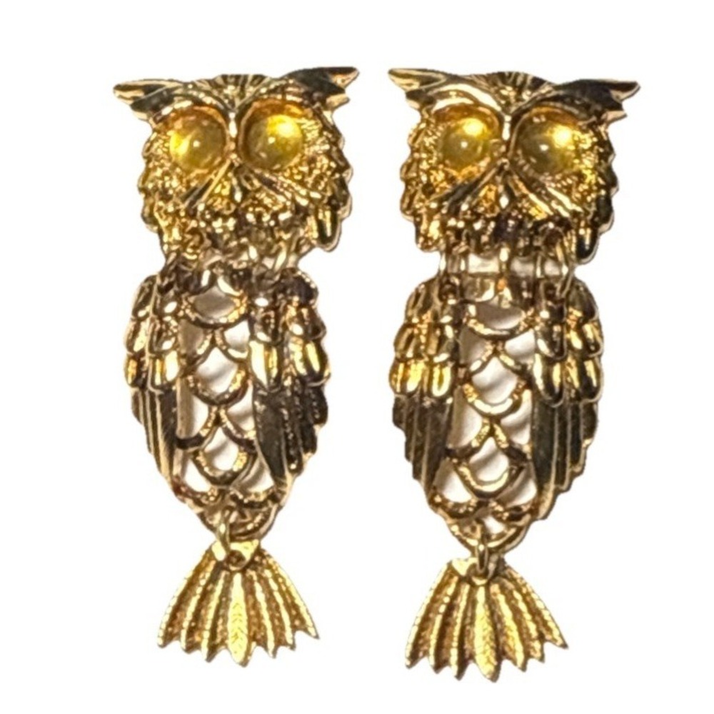 Park Lane Owl Clip On Earrings Gold‎ Tone Movable Vtg J-8F